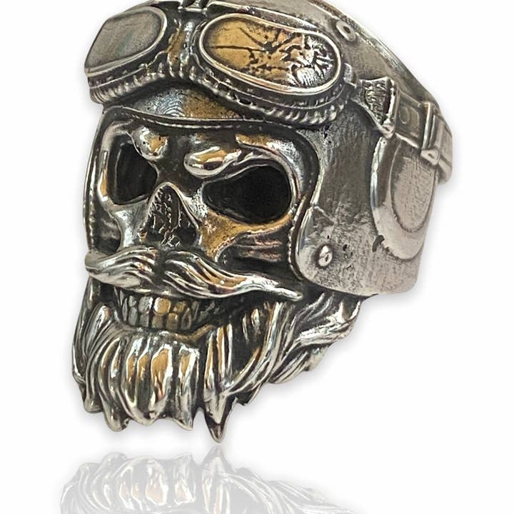 Hi Octane | SilverBotanica – wholesale Cocktail/statement ring – Bearded Biker Skull Ring8