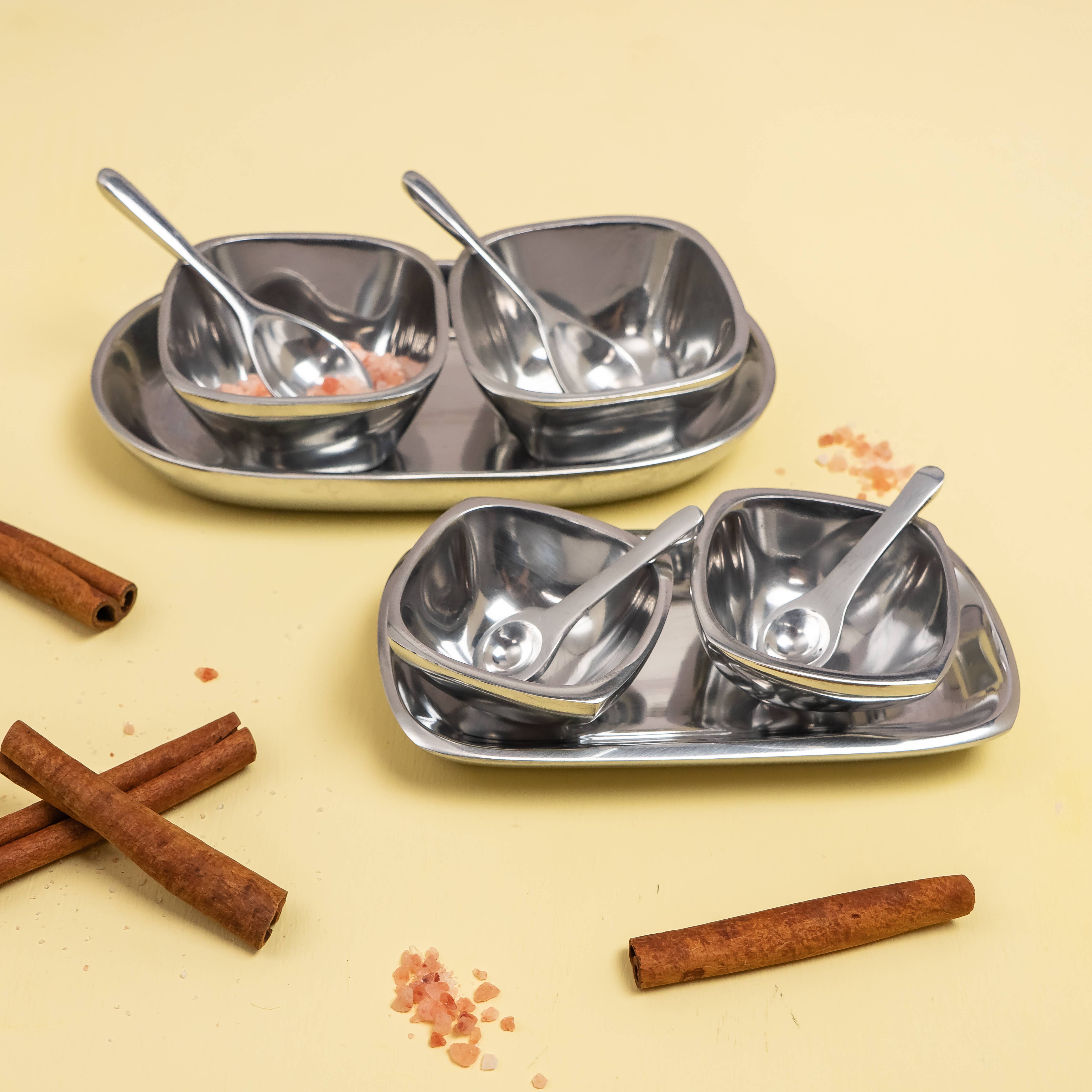 India Handicrafts Inc - Wholesale Serving Tray - 5-Piece Mini Dip Set in Polished Aluminum2