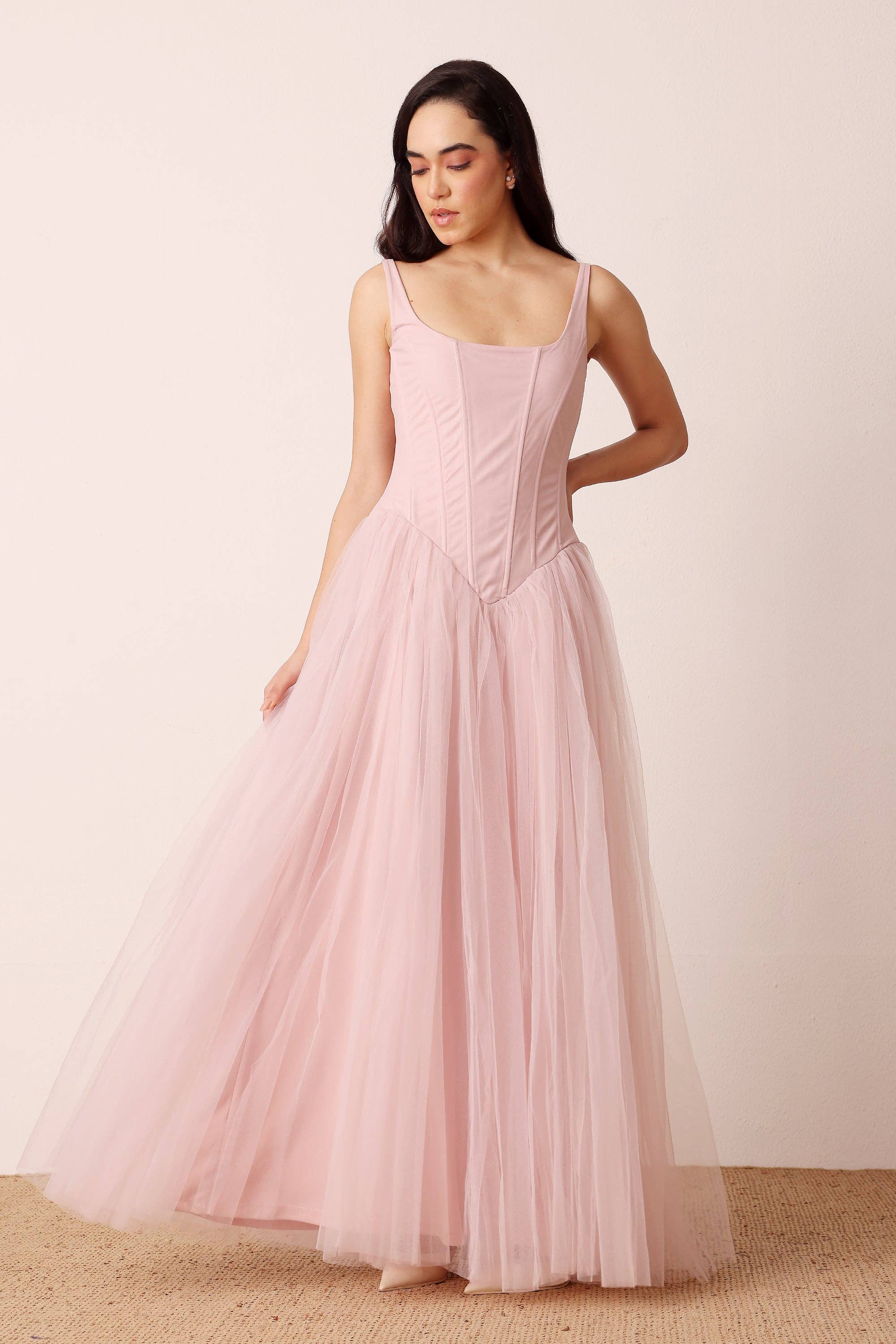 Quest Corset Maxi Dress in Powder Pink for wholesale on Faire1