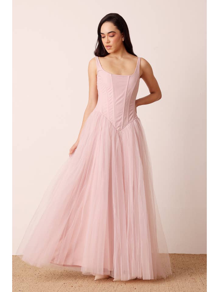 Quest Corset Maxi Dress in Powder Pink for wholesale on Faire1