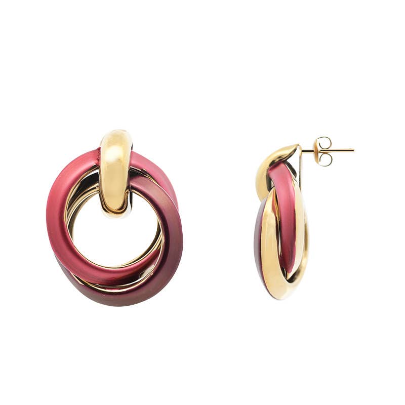 AMORINO SRL - Wholesale Stud/Post Earrings - DOUBLE ENAMELED HOOP DANGLE EARRINGS - YNK24944B6994