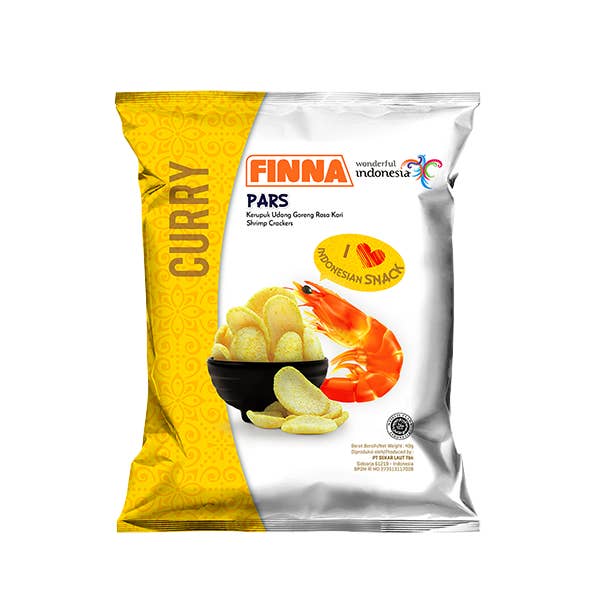 Finna Pars Curry Shrimp Crackers -24 Bags/Case, 1.4oz(40g) for wholesale by Takari International, Inc.