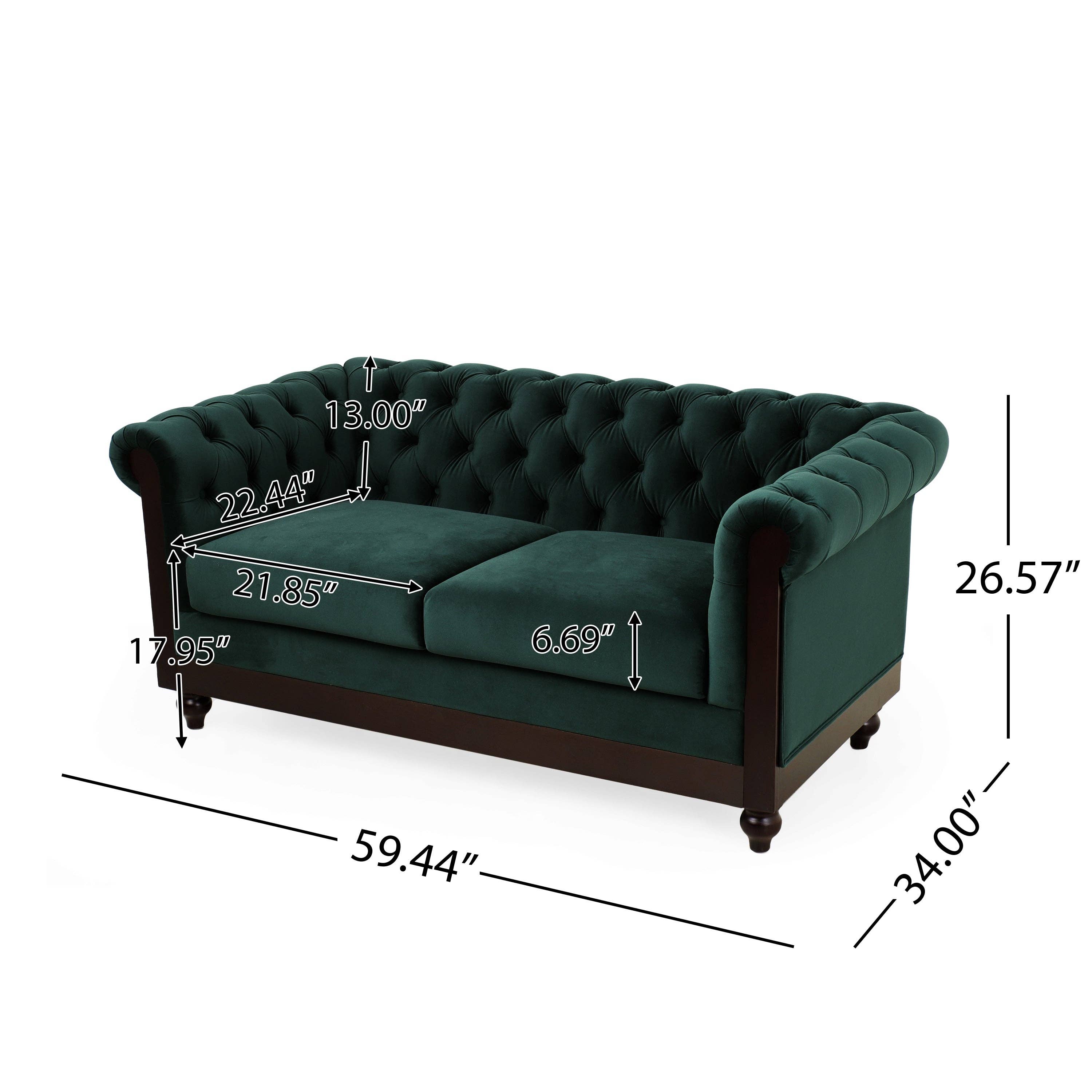 39F Inc. - Vente Canapés - Canapé Chesterfield en velours vert foncé pour 2 places2