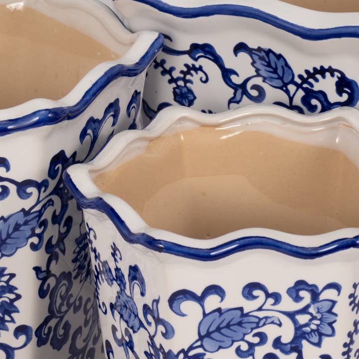 Sagebrook Home - Wholesale Plant Pot - Blue/White 8/10/12 in. Chinoiserie Dahlia Planter (Set of 3)