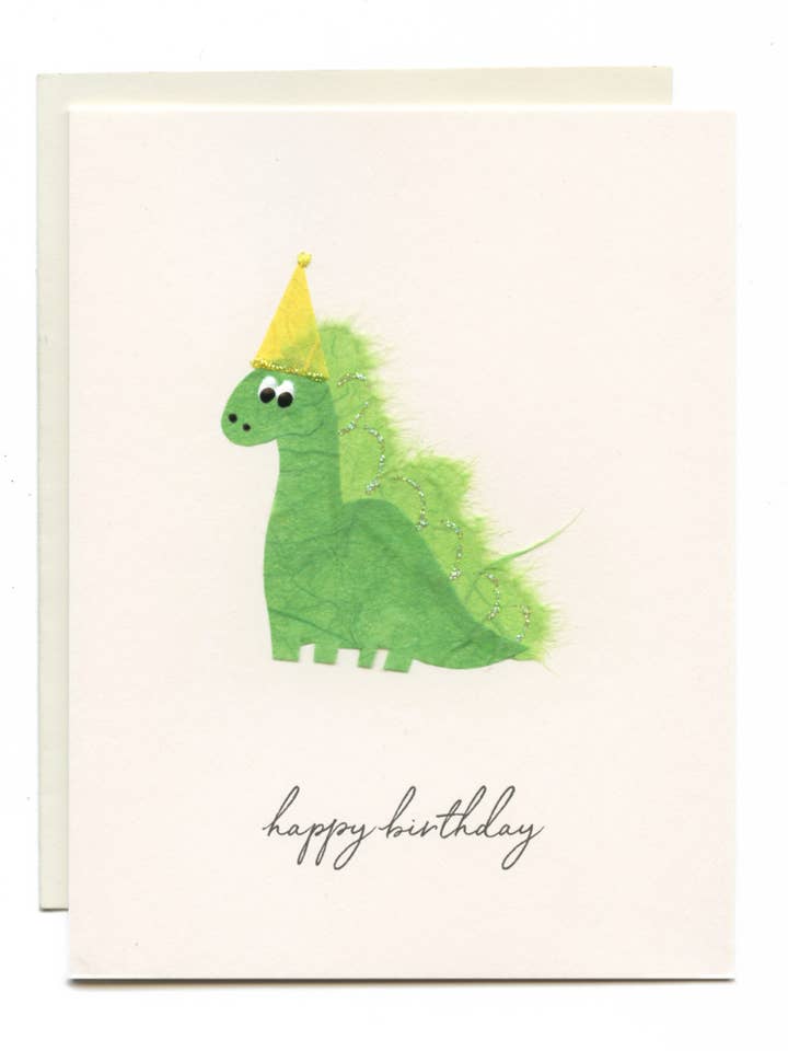Dinosaurus „Happy Birthday” met feestmuts voor wholesale door FLAUNT HANDMADE CORRESPONDENCES