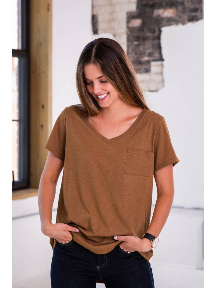 GOEX Apparel - Wholesale T-Shirt - Women's - Ladies Drop Hem V-Neck Pocket Tee1