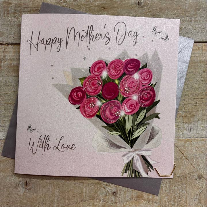 GLÆDELIG MORS DAG - BUKET MED LYSE RØDE ROSER (M26-7) for engroshandel hos White Cotton Cards