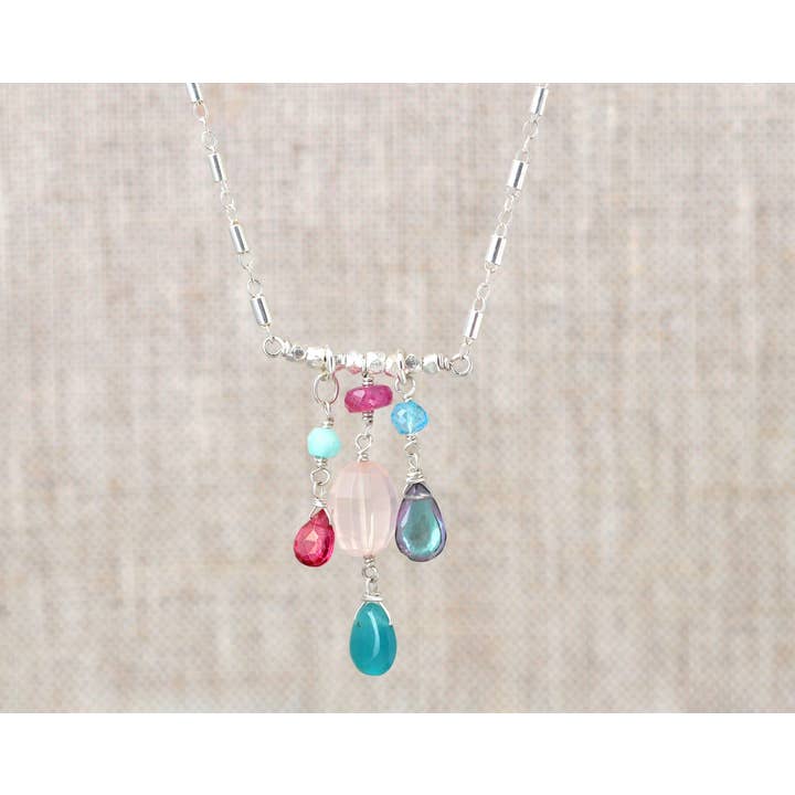 N-3946 QUARTZ, GRANDIDIERITE, TOPAZ, SAPPHIRE NECKLACE for wholesale by Alicia Van Fleteren Jewelry Design