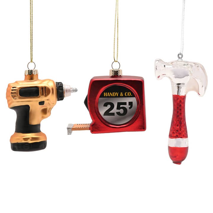 Juego de 3 adornos colgantes de herramientas de vidrio para venta al por mayor de WIDDOP and Co.