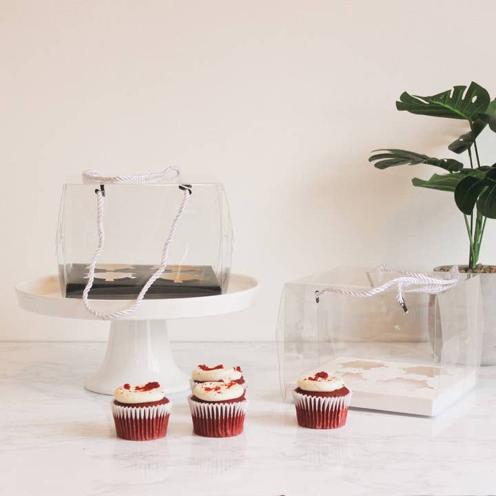 Elegant Design Supply - Vente Caissettes en papier pour cupcakes/muffins - Boîte transparente pour 4 cupcakes ordinaires avec ficelles (lot de 2)5