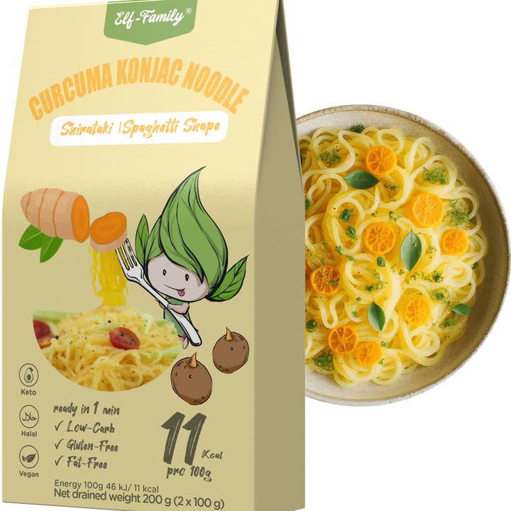 Missathome GmbH - Wholesale Pasta - Elf-Family Shirataki Nudeln mit Kurkuma| Low Carb/Keto/Instant Konjak Nudeln/ Gesunde Rezepte für 1 Woche