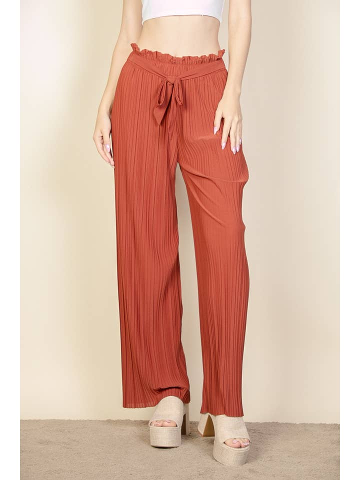 CAPELLA APPAREL - Wholesale Pants - Women's - Pleated Stretch Crepe Pull-On Wide Leg Tie Front Pants5