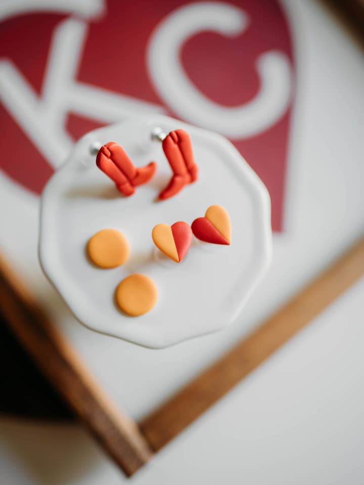 Kansas City Chiefs Stud Pack | Polymer Clay Earrings for wholesale by Wyatt & Quinn Co.