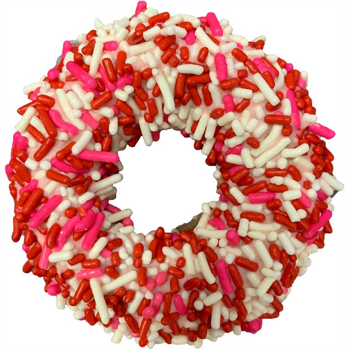 Gourmet Donut, Valentine's Pink w/ Jimmies Donut Dog Treat for wholesale by K9 Granola Factory