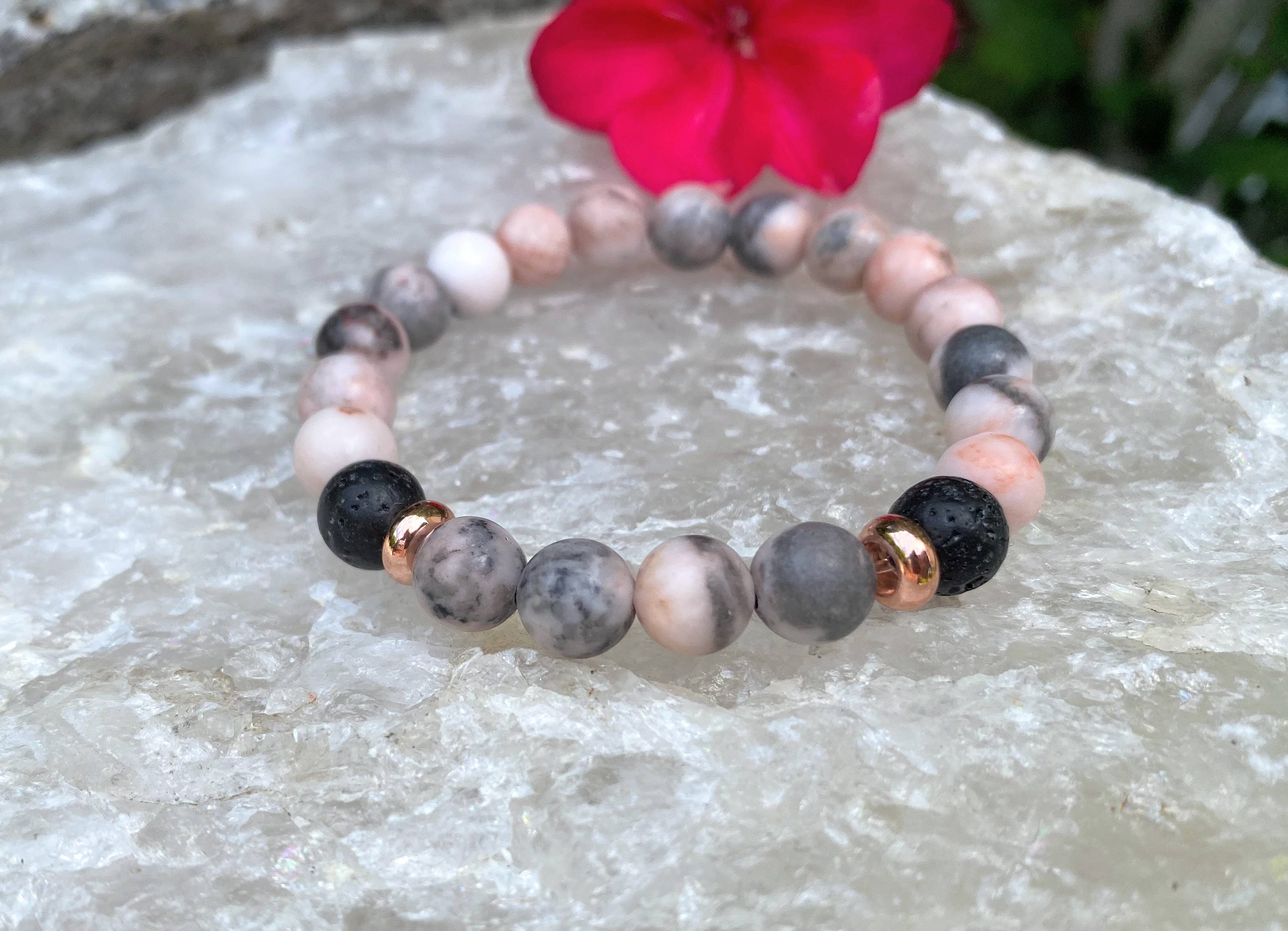 Coconut Quartz – Engroshandel Perlearmbånd – PINK JASPER ARMBÅND Pink +Grå Aromaterapi Armbånd
