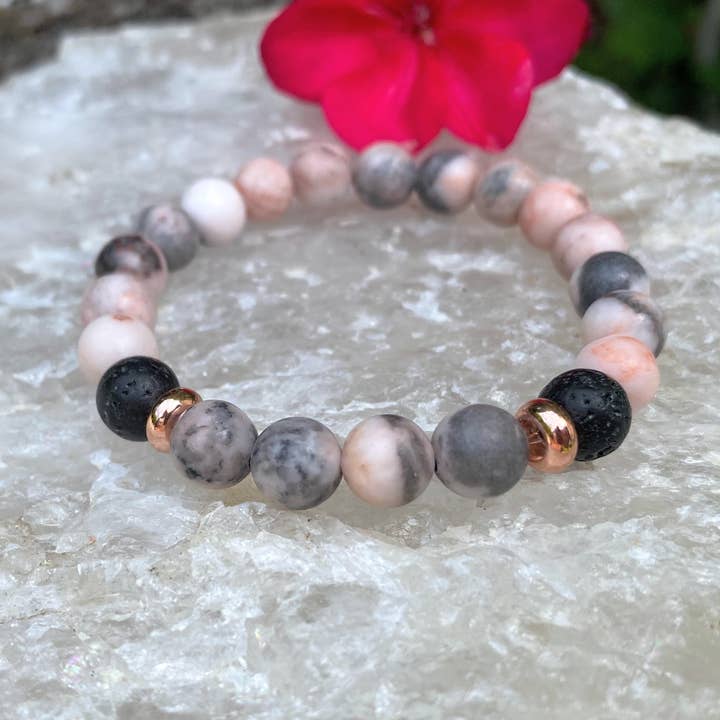PINK JASPER ARMBÅND Pink +Grå Aromaterapi Armbånd for engroshandel hos Coconut Quartz