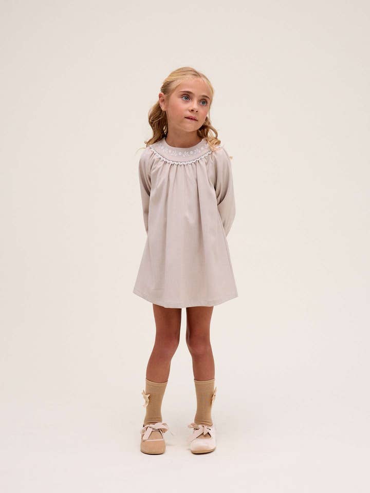 Beige girl's ceremony dress with floral embroidery for wholesale by Dadati