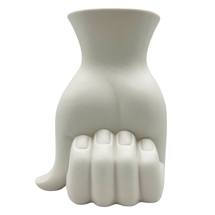 9" High Hand Shaped Modern Ceramic Vase in White for wholesale by 2626 Designs