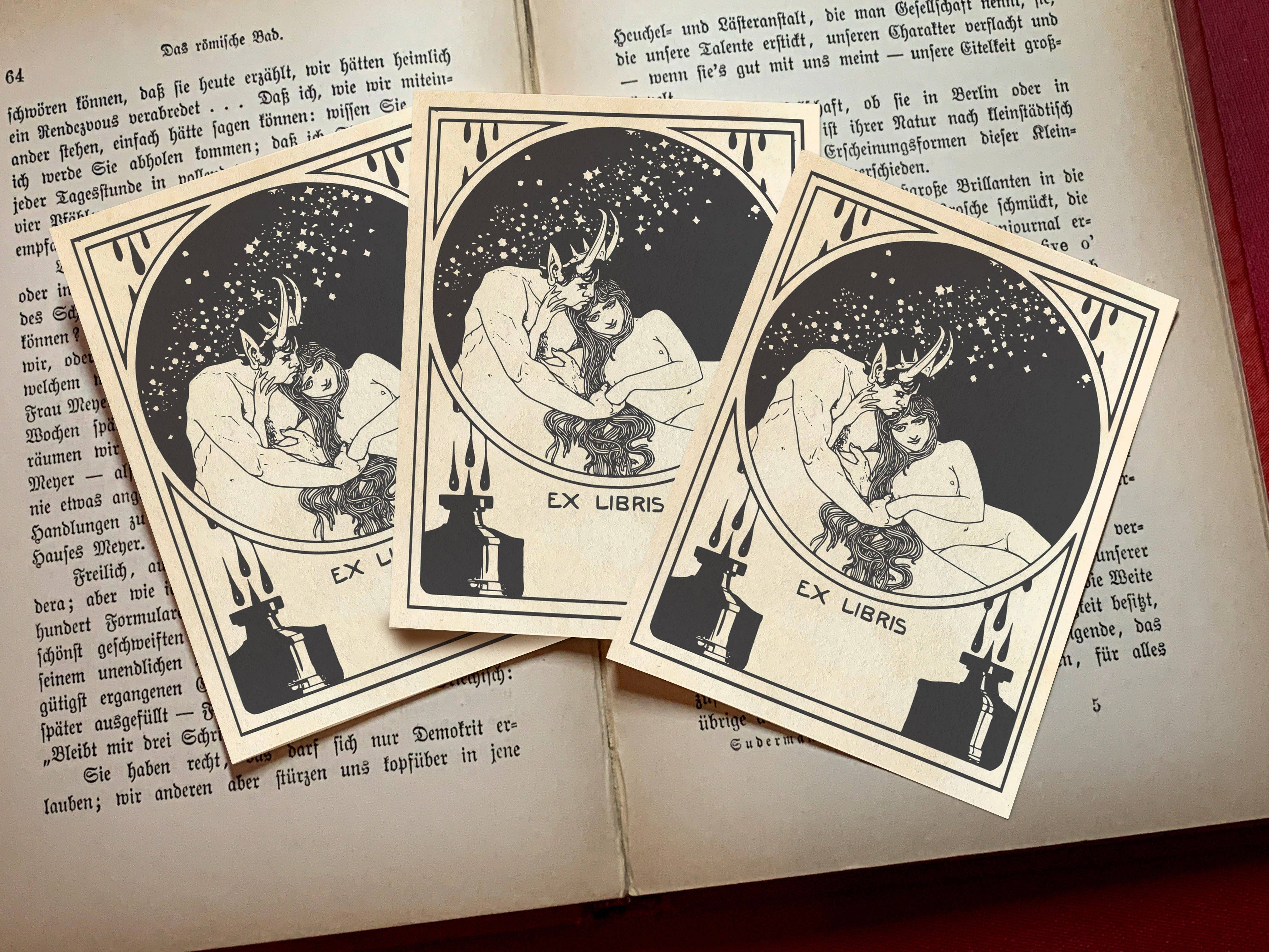 Ebon et Noir LLC - Wholesale Book Plate - Satyr and Nymph, Gummed Paper Ex-Libris Bookplates0