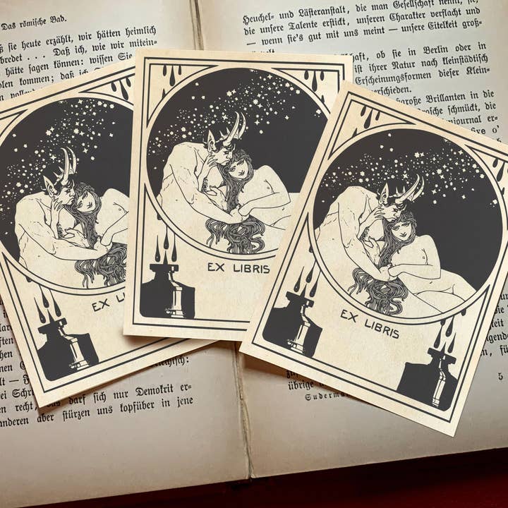 Ebon et Noir LLC - Wholesale Book Plate - Satyr and Nymph, Gummed Paper Ex-Libris Bookplates