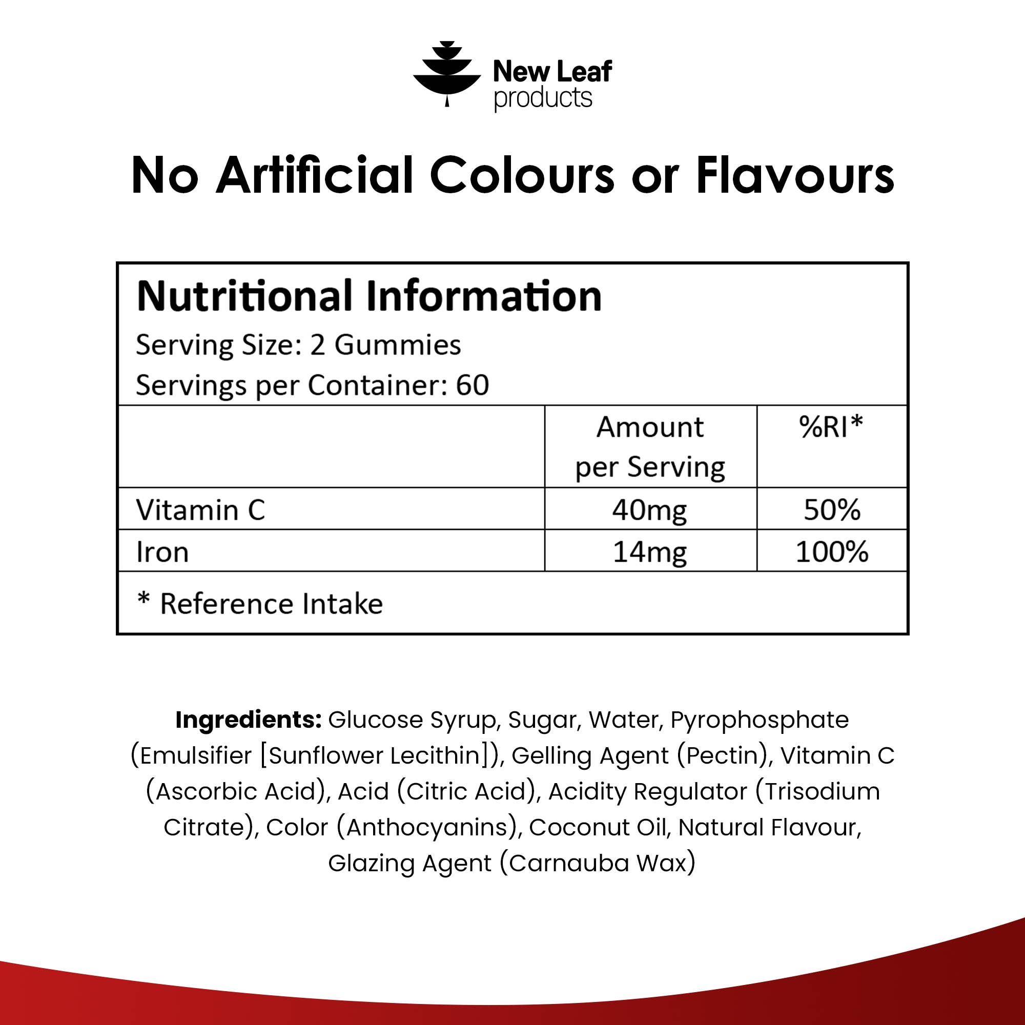 New Leaf products Ltd – wholesale Oral supplement/vitamin – Iron Gummies 14mg - 120 Iron Supplements Enriched Vitamin C5