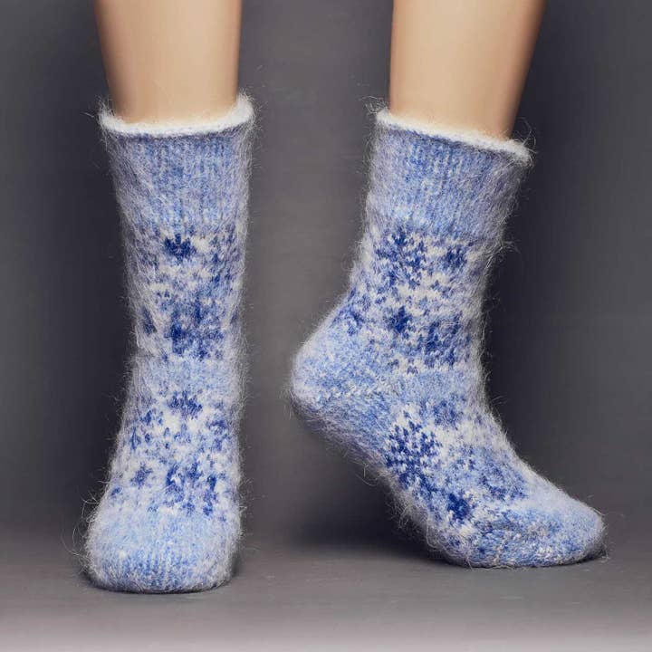SS Crystal Snow Goat Wool Non-Binding Crew Socks for wholesale by Siberia Spirit