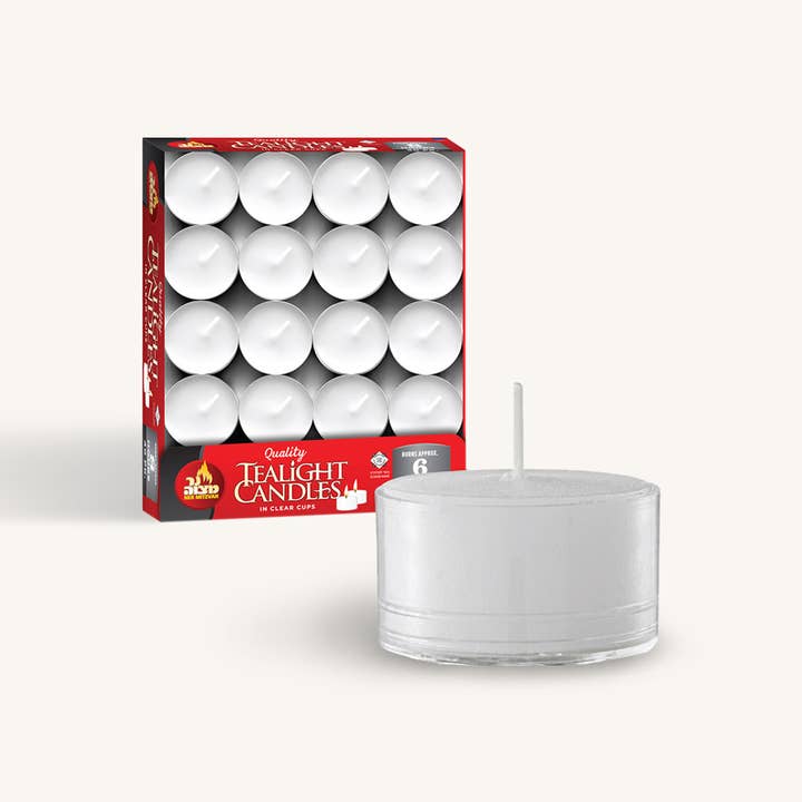 Velas de té europeas en vasos de plástico, 6 horas, paquete de 40 para venta al por mayor de Ner Mitzvah