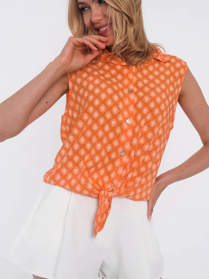 Enem Oranje Mouwloze Blouse voor wholesale door SOHUMAN