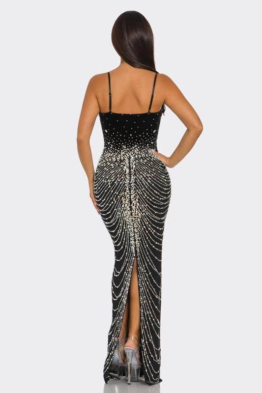 BANJUL - Wholesale Dress - Women's - BCCDS45036  Rhinestone Embellished Draped Chain-Like Dress4