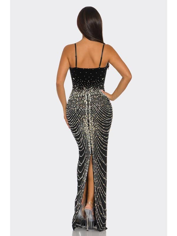 BANJUL - Wholesale Dress - Women's - BCCDS45036 Rhinestone Embellished Draped Chain-Like Dress4