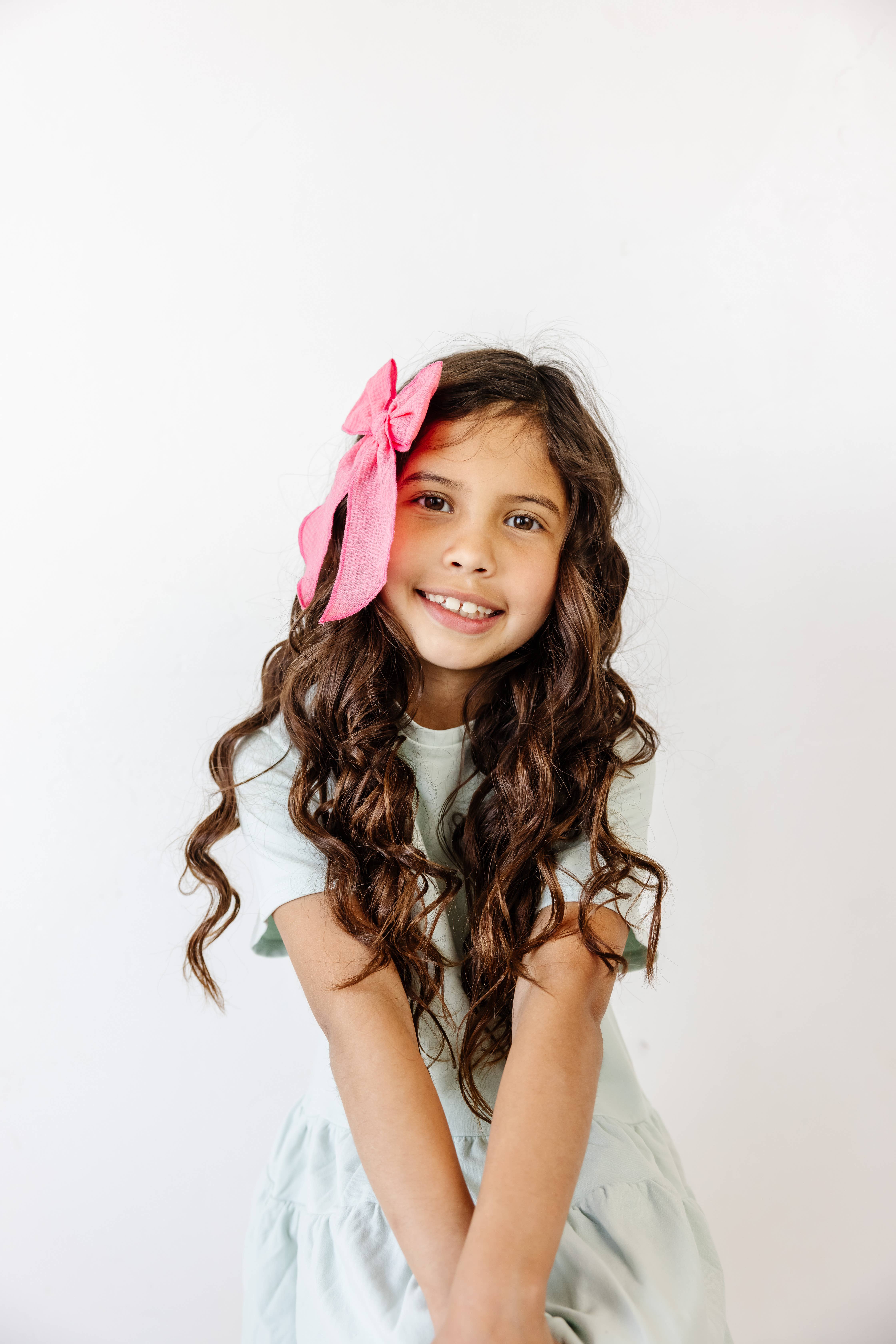 Little Poppy Co - Wholesale Hair Bow - Kids - Seersucker Check Claire Bow, Dark Pink3