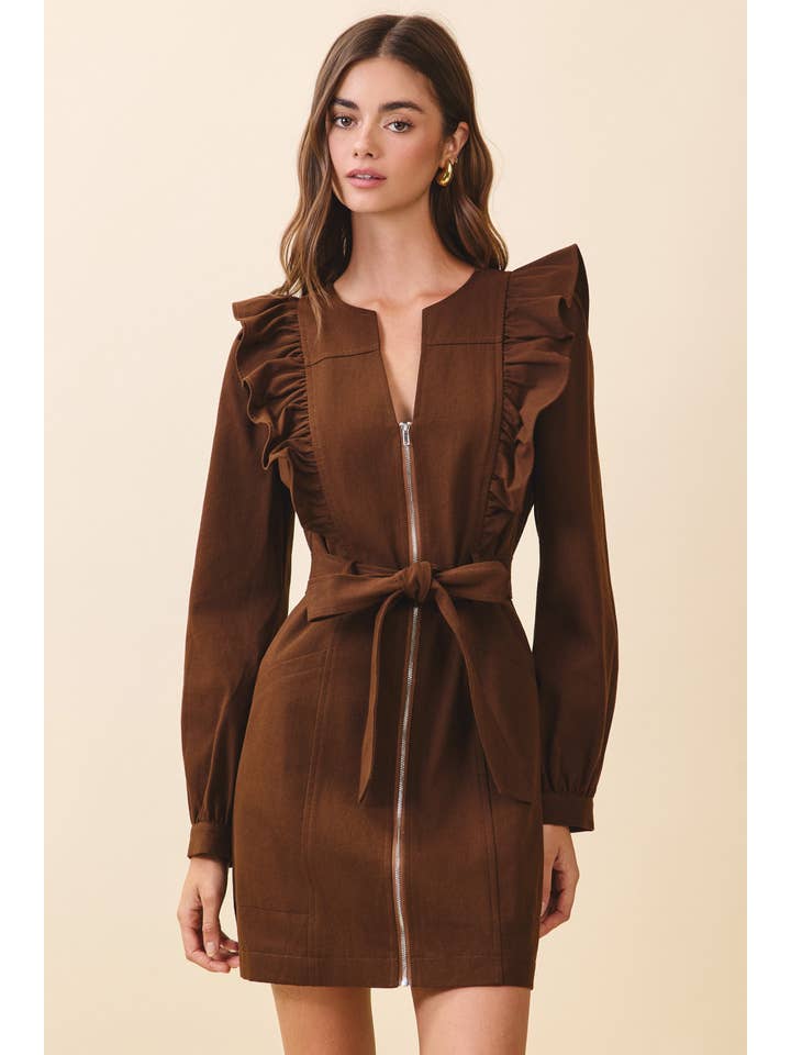 TCEC - Wholesale Dress - Women's - CD06185-Structured Front Zipper Closures Ruffle Trim Dress5