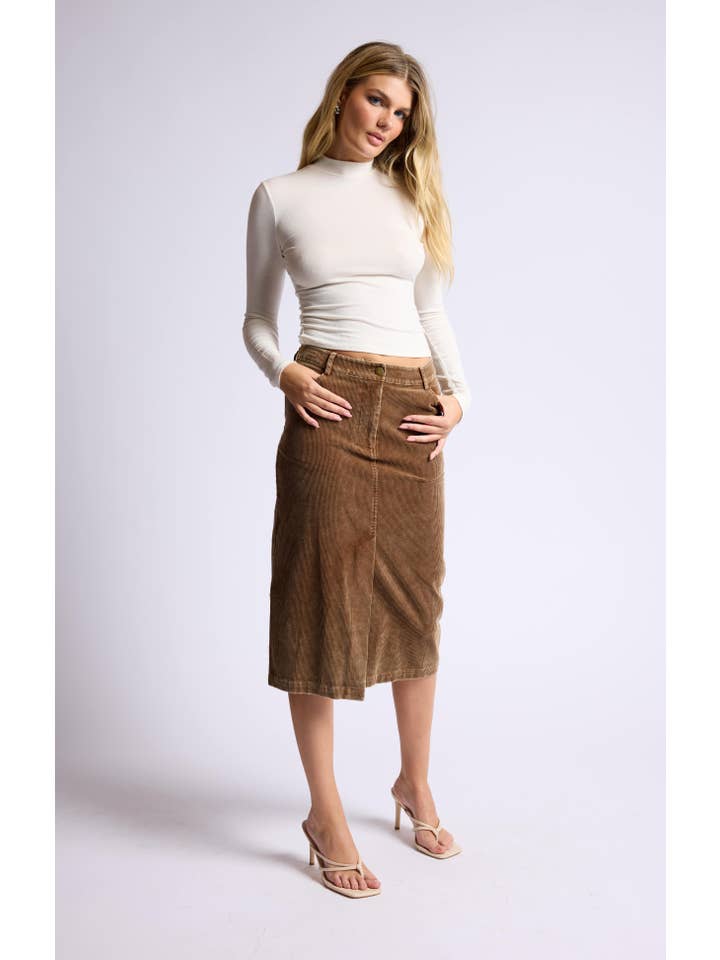 Sage The Label - Wholesale Skirt - Women's - Kahlo Washed Cord Midi Skirt: BROWN16