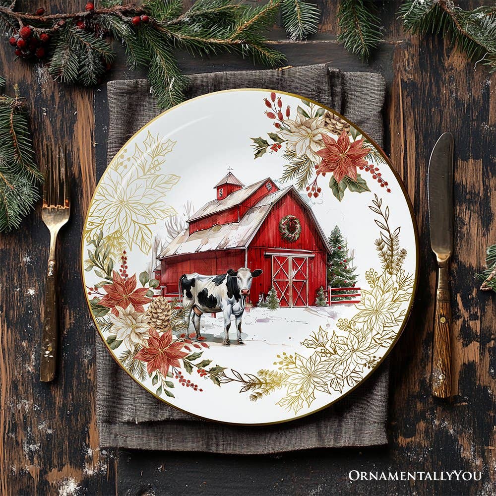 OrnamentallyYou - Wholesale Dinnerware Set - Farmhouse Christmas Set of 4 Plates with Real Gold Elements6