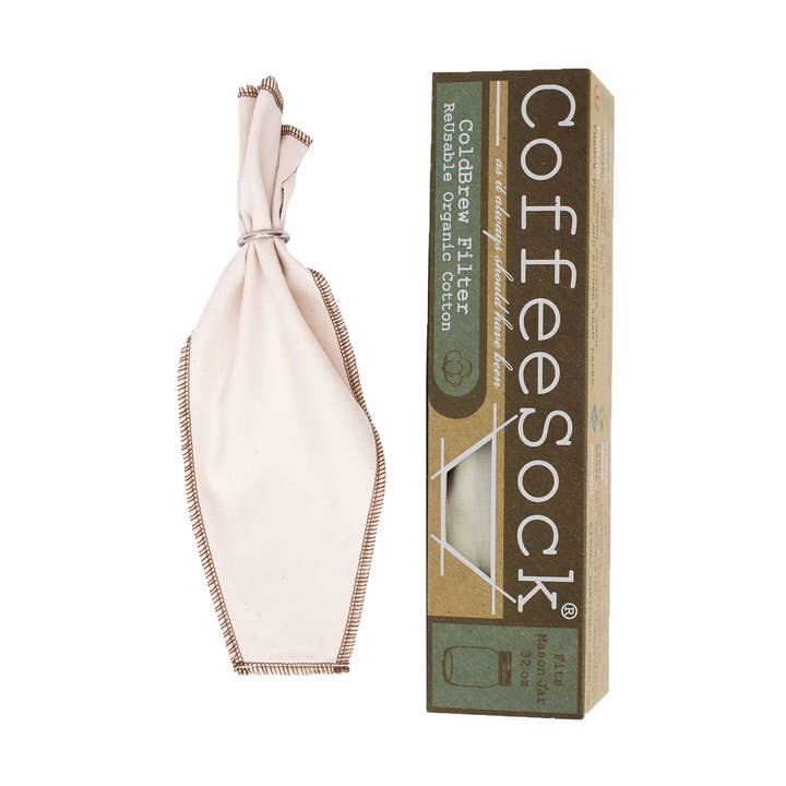 Reusable Organic Cotton ColdBrew Coffee Filters 32 ounce for wholesale by CoffeeSock