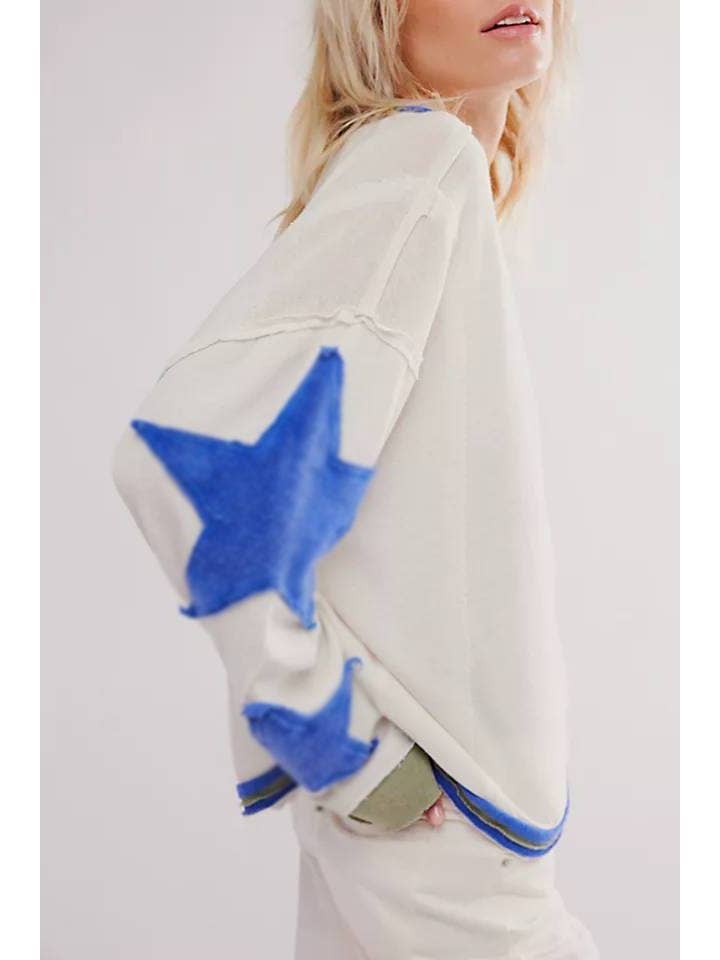 Rosa Clothing - Wholesale Graphic Sweatshirt - Women's - Star Patch Oversized Loose CrewNeck