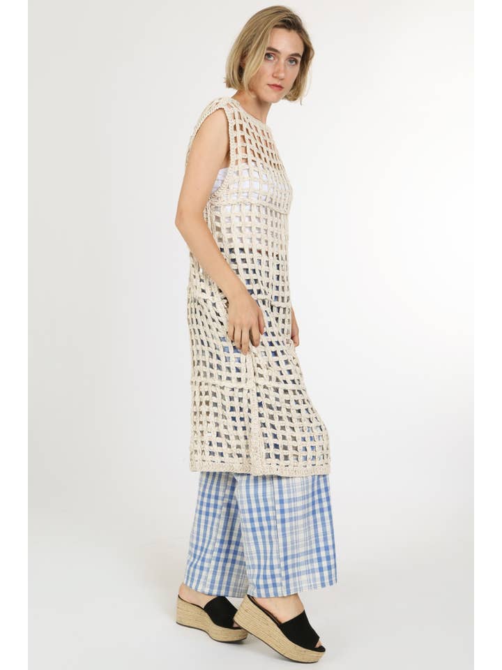 NATURAL Hollow Out Net Cable Knit Sleeveless Midi Dress QM3032 for wholesale on Faire5