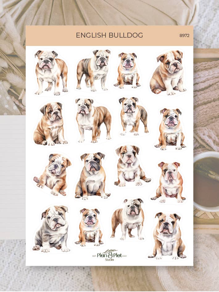 Engelse bulldog | Stickers voor wholesale door Plan & Plot Studio