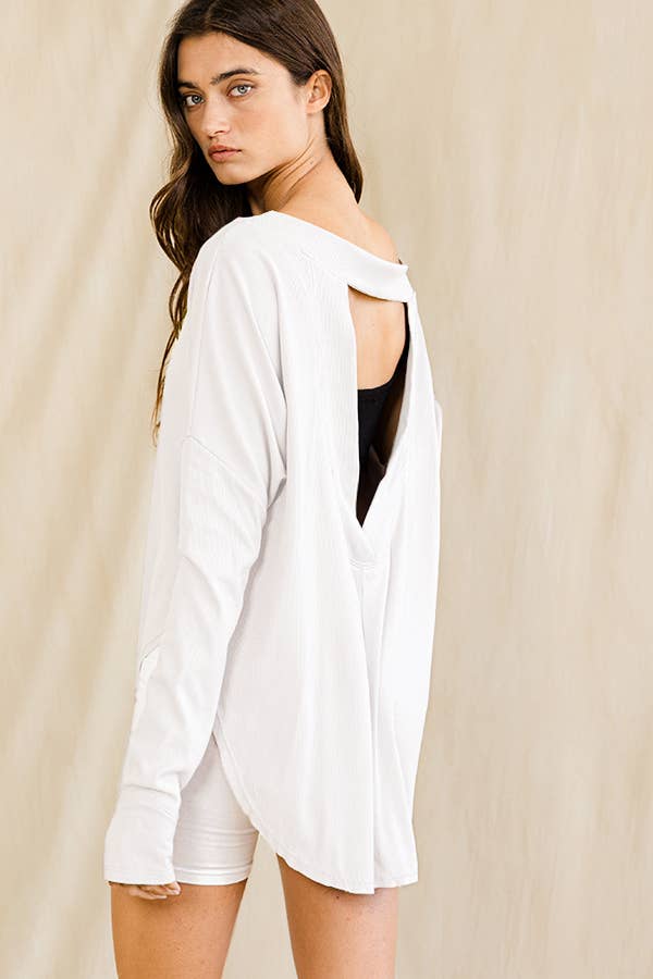 BUCKETLIST INC - Vente Haut en maille – femme - Haut surdimensionné en tricot uni côtelé à dos ouvert T20614