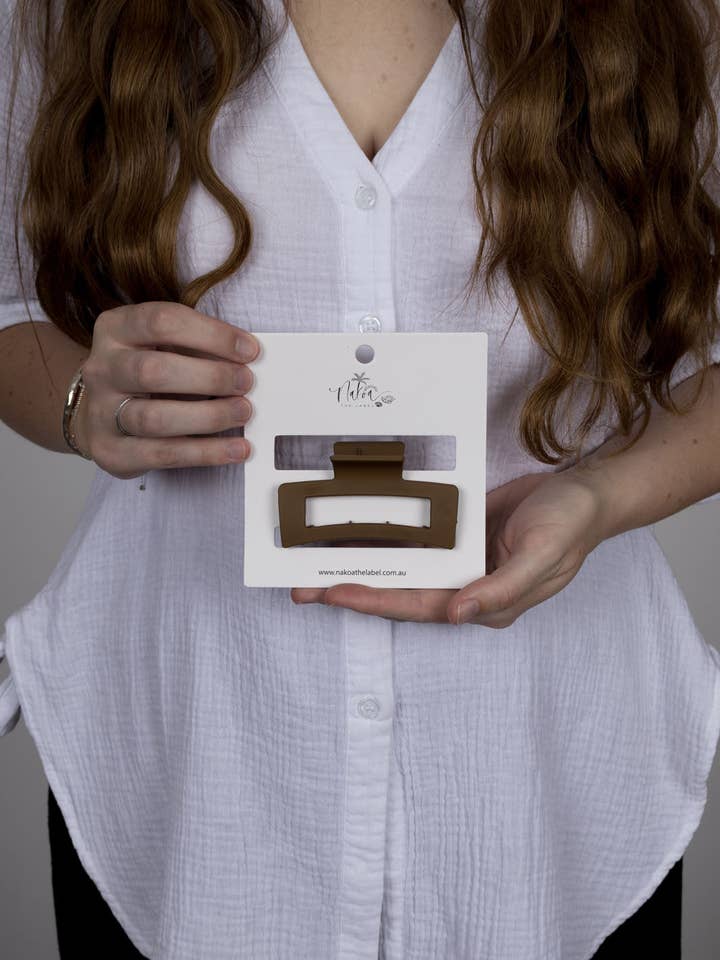 Claw Clip -- Elongated Rectangle - Coffee for wholesale by Nakoa The Label