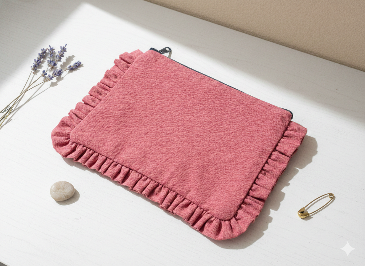 House of Kraft - Wholesale Pouch - Women's - Canvas Ruffle Pouches | Canvas Travel Pouches | Zipper Pouch1