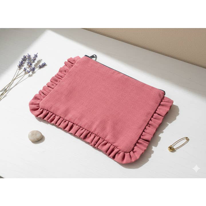 House of Kraft - Wholesale Pouch - Women's - Canvas Ruffle Pouches | Canvas Travel Pouches | Zipper Pouch1