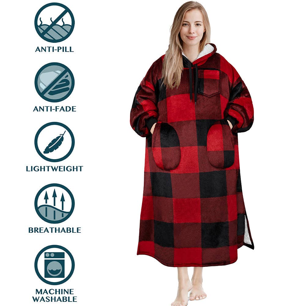 Pavilia - Wholesale Hoodie - Women's - Chest Pocket Sherpa Hoodie Blanket - Patch Pocket (Regular / Long)107