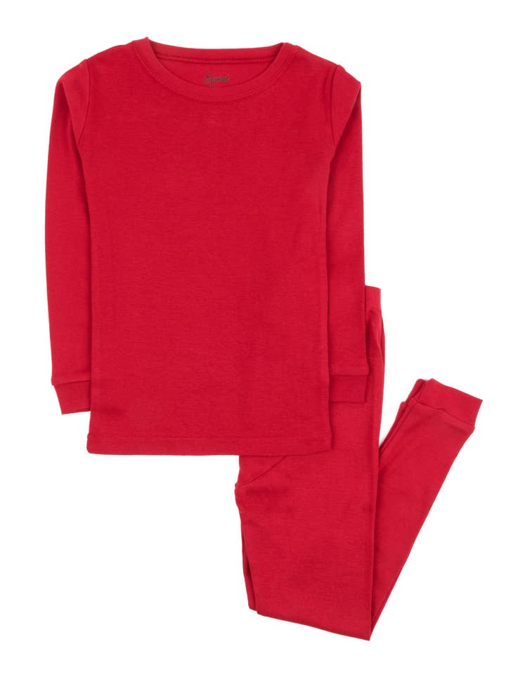 Barn Tvådelad Bomull Pyjamas Vanligt Röd för wholesale av Leveret Pajamas