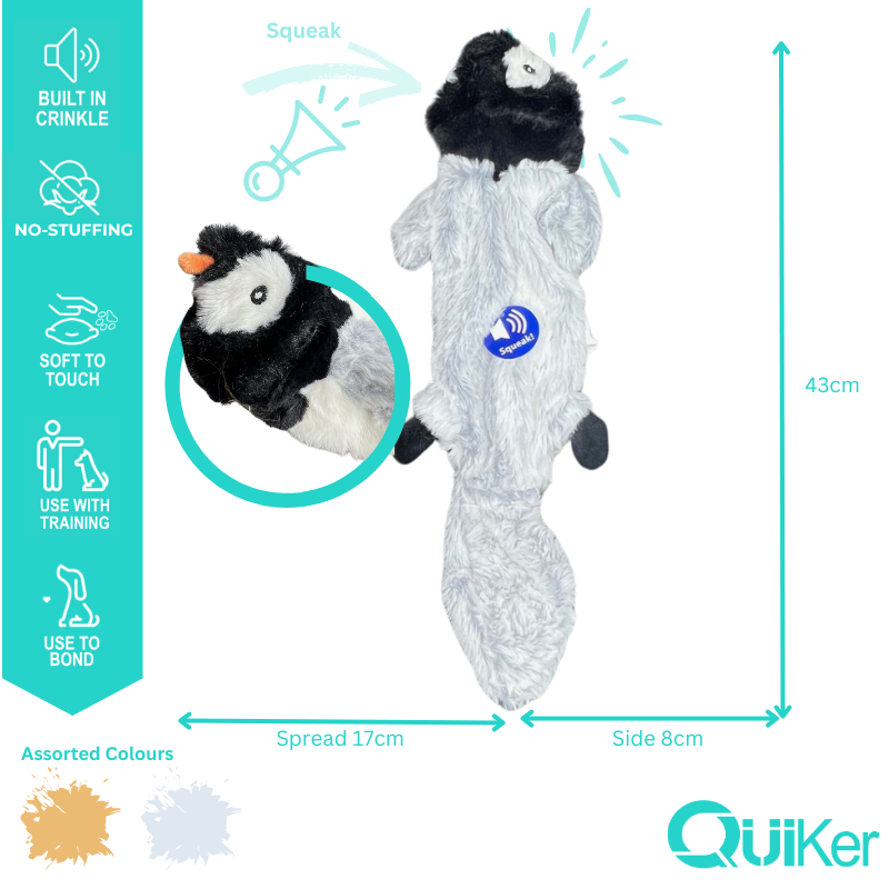 Quiker Pet Products - Vente Peluche – chien - Jouet pour chien sans rembourrage - Super doux - Couineur & Froissement - 43 cm - Lot de 63