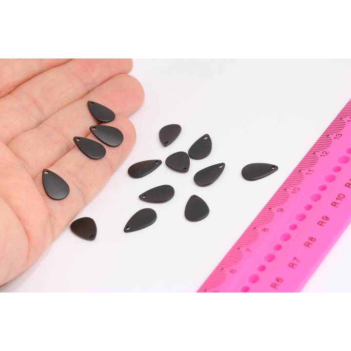 8x12mm Black Plated Drop Charms, Drop Pendant, MTE627 for wholesale by QueenJewelryM