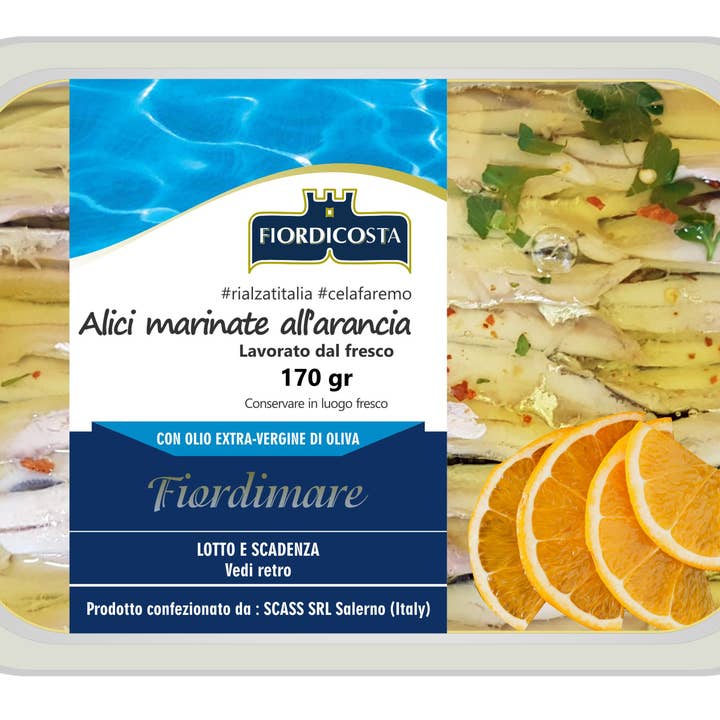 Marinated Orange Anchovies 170 gr for wholesale by Fiordicosta