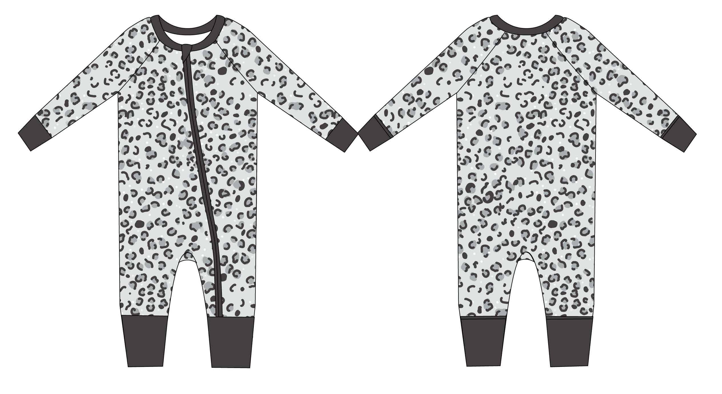 Snow Leopard Bamboo Zippy Romper for wholesale by Jensens Jammies