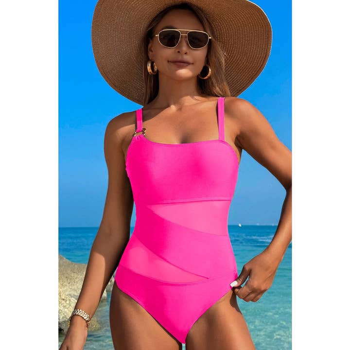 One Piece Color Block Lace High Cut Swimsuit for wholesale by Supreme Fashion