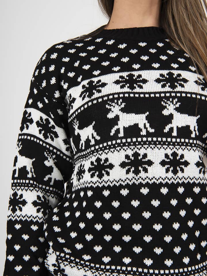 J5FASHION – wholesale Pullovertröja - Dam – PLUS STORLEK RENAR OCH SNÖFLINGA JULTRÖJA